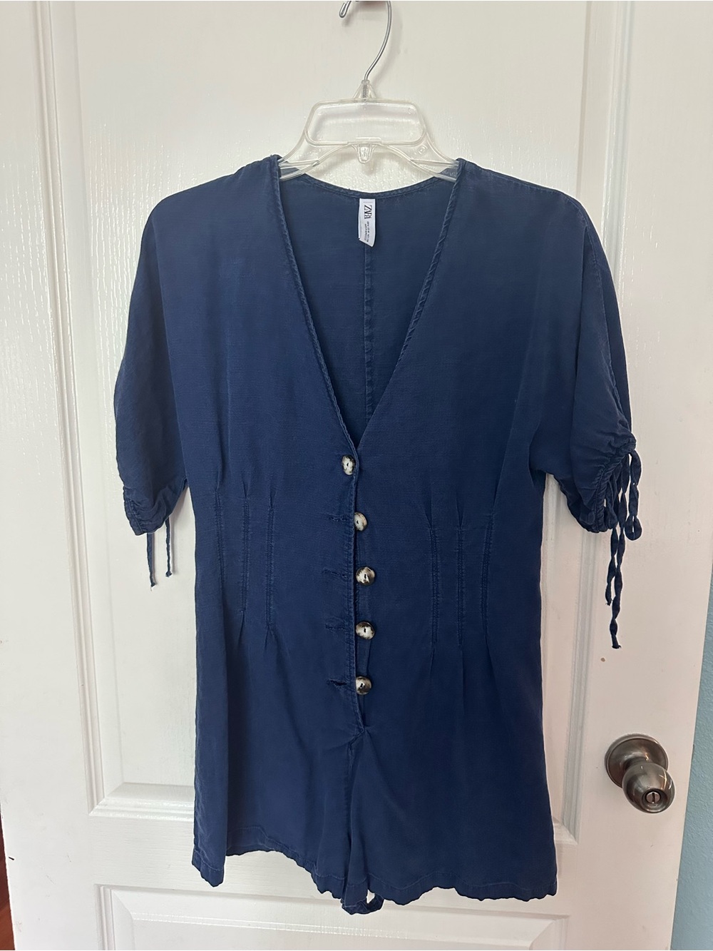 Zara Navy Blue V-Neck Denim Romper